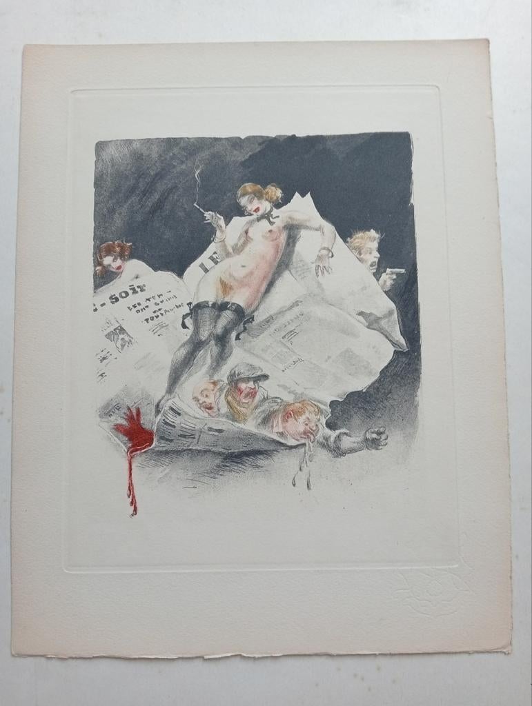 Litho erotiek naakt stijl Felicien Rops, Ophalen of Verzenden