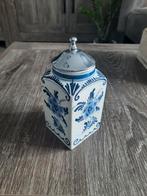 Delfts Blauw voorraadpot met zilverkleurige deksel, Antiek en Kunst, Ophalen of Verzenden