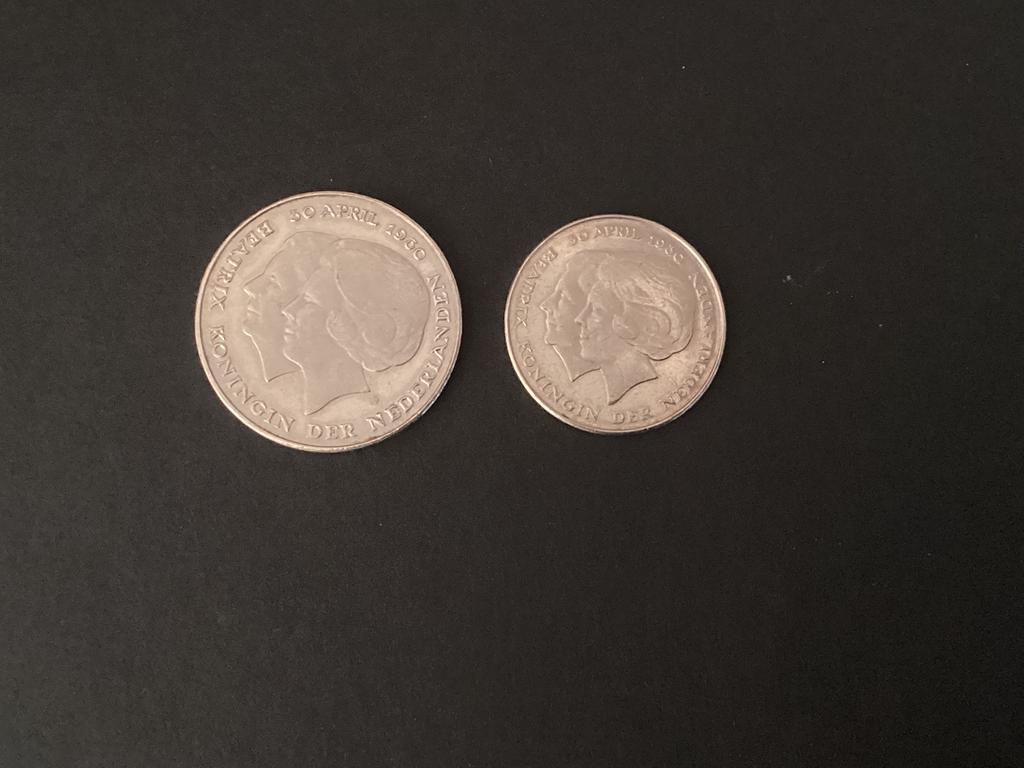 Rijksdaalder en Gulden. Dubbelekop met Juliana en Beatrix, Postzegels en Munten, Munten | Nederland, Ophalen of Verzenden, Koningin Juliana