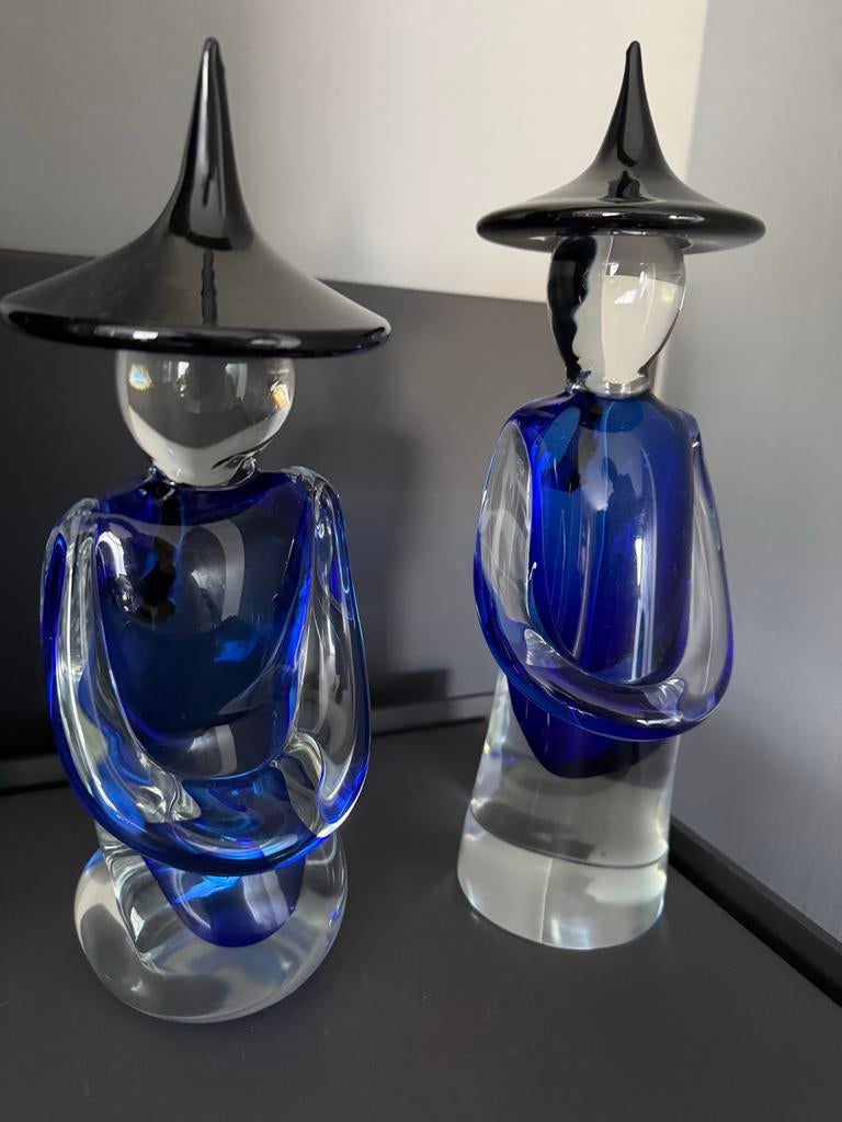 FORMIA VETRI DI MURANO glazen beelden man en vrouw met hoed, Verzenden