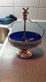 vintage suikerpot met blauwglas en lepel met molen, Ophalen of Verzenden
