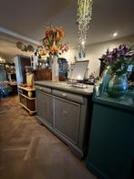 Antiek dressoir vintage kast stoer buffet olijfgroen VdlM, Ophalen, Brocante commodekast groen servieskast lage buffetkast, 100 tot 150 cm