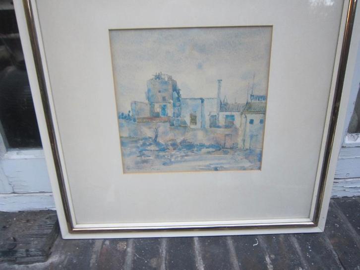 PALMA< Ets/Aquarel van Poppe Damave, in mooi Lijstje, Antiek en Kunst, Kunst | Etsen en Gravures, Ophalen of Verzenden