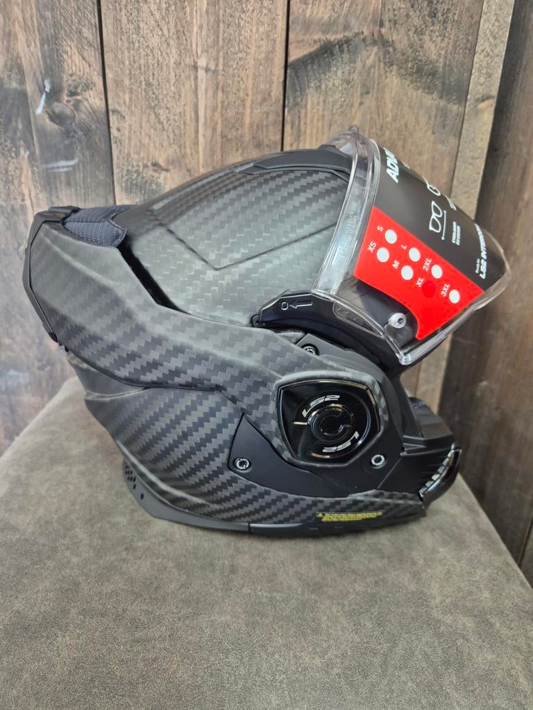 LS2 Flipover Helm XL Carbon motor, scooter, bromfiets, Systeemhelm, XL, Kinderen, Ophalen of Verzenden