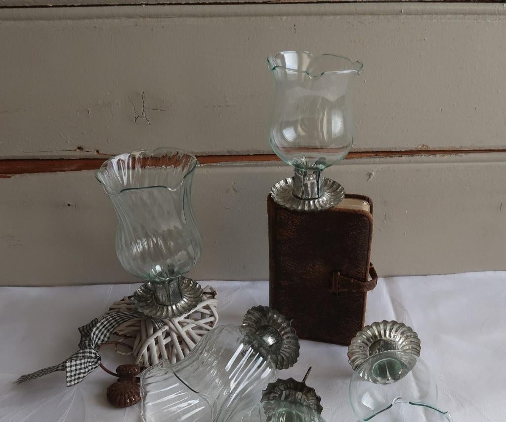 Brocante glaasjes op prikker glas voor div. doeleinden izgst, Ophalen of Verzenden
