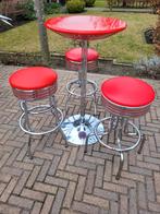 bartafel + 3 rode Bel Air barkrukken retro sixties fifties, Ophalen, 60 tot 90 cm, Met voetsteun, Zo goed als nieuw
