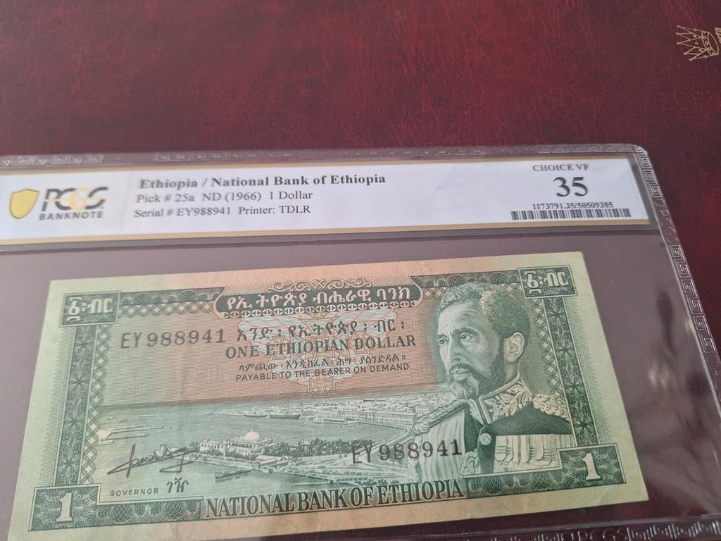 Ethiopië 1 Dollar 1966 PCGS 35 - Zeldzaam bankbiljet, Ophalen of Verzenden
