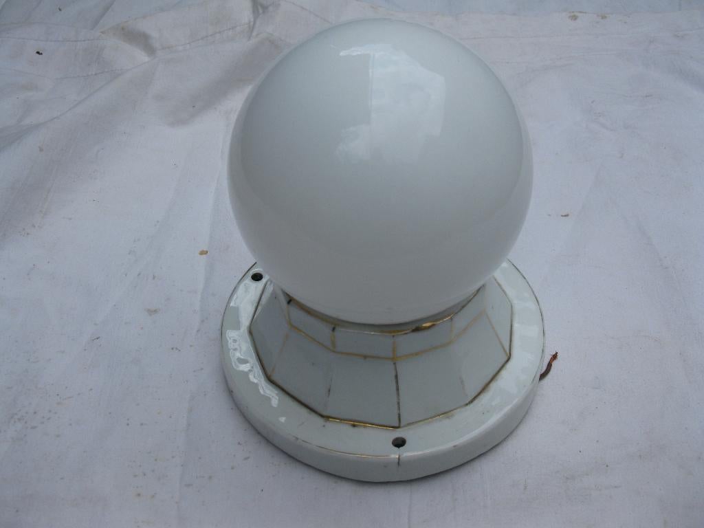 Antieke bollamp plafondlamp porselein 30 er 40 er jaren, Ophalen of Verzenden