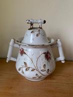 Wit emaille suikerpotje met lucifershandvat en distel motief, Ophalen of Verzenden