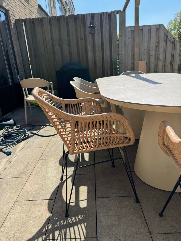 Westwing rotan tuinstoel (2 stuks) met metalen poten, Tuin en Terras, Tuinstoelen, Ophalen, Zo goed als nieuw, Rotan