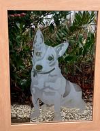 Spiegel met afbeelding van hond in lijst, Verzenden, Zo goed als nieuw, Minder dan 100 cm, Rechthoekig