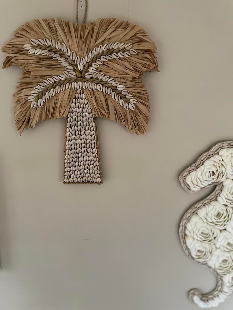 Nieuw schelpen raffia palmboom M, Huis en Inrichting, Woonaccessoires | Wanddecoraties, Ophalen of Verzenden, Nieuw