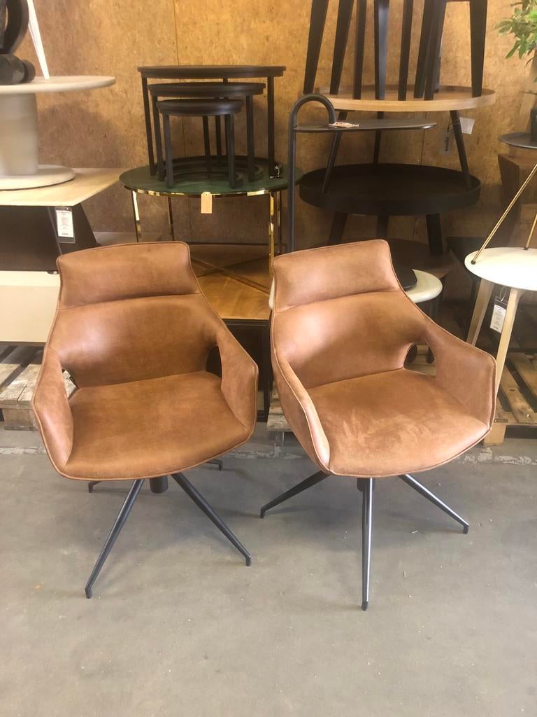 2 Draaistoelen Bommel - Microvezel stof, stalen onderstel, Ophalen, ., Twee, Bruin