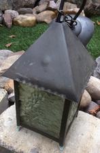 VINTAGE ZWART IJZEREN GANGLAMP / HANGLAMP, Gebruikt, Vintage, Ophalen of Verzenden, Glas