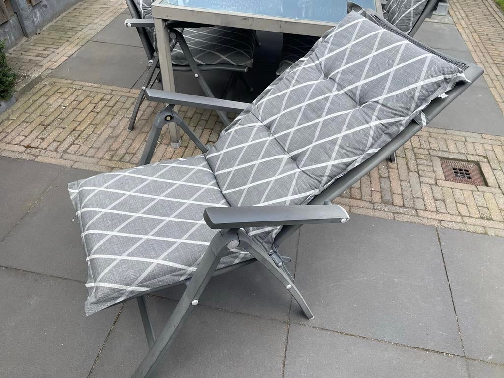 Tuinstoelen 6 personen met verstelbare rugleuning, Ophalen, Gebruikt, Eettafel, 6 zitplaatsen