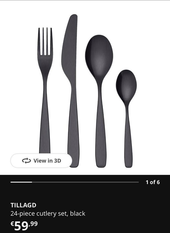 IKEA Tillagd Zwart Bestek Set van 24 Stuks, Huis en Inrichting, Keuken | Bestek, Zo goed als nieuw, Bestekset, Rvs of Chroom, Vaatwasserbestendig