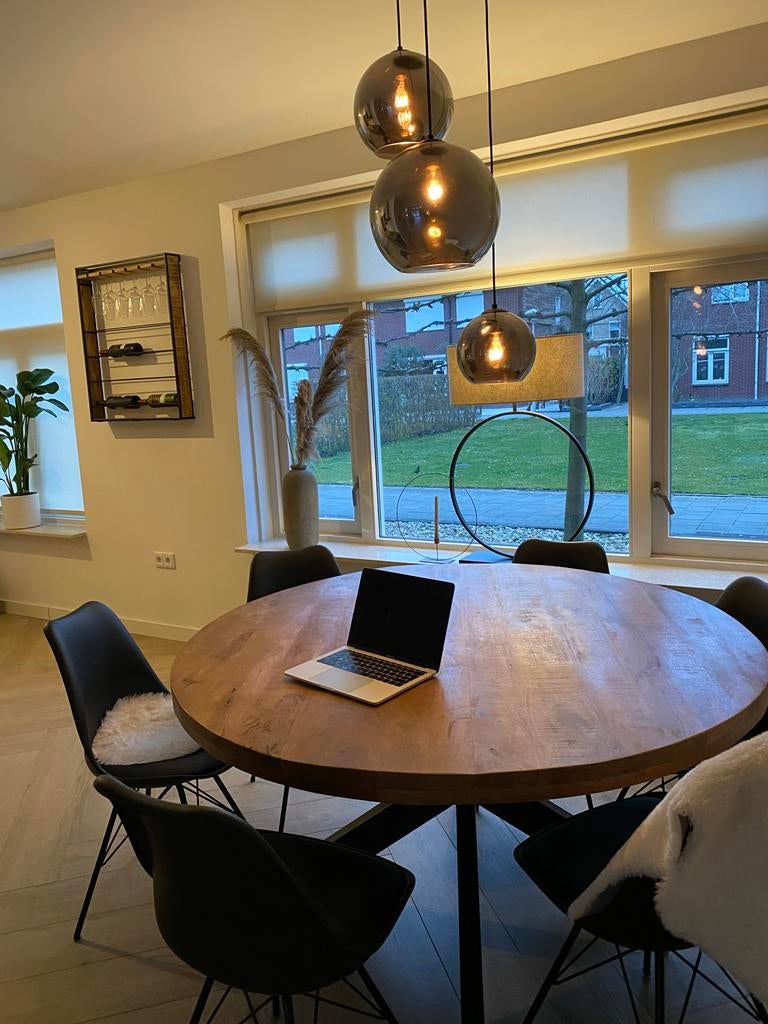 Goossens Eettafel Mangohout, Ophalen, 100 tot 150 cm, Rond, 200 cm of meer