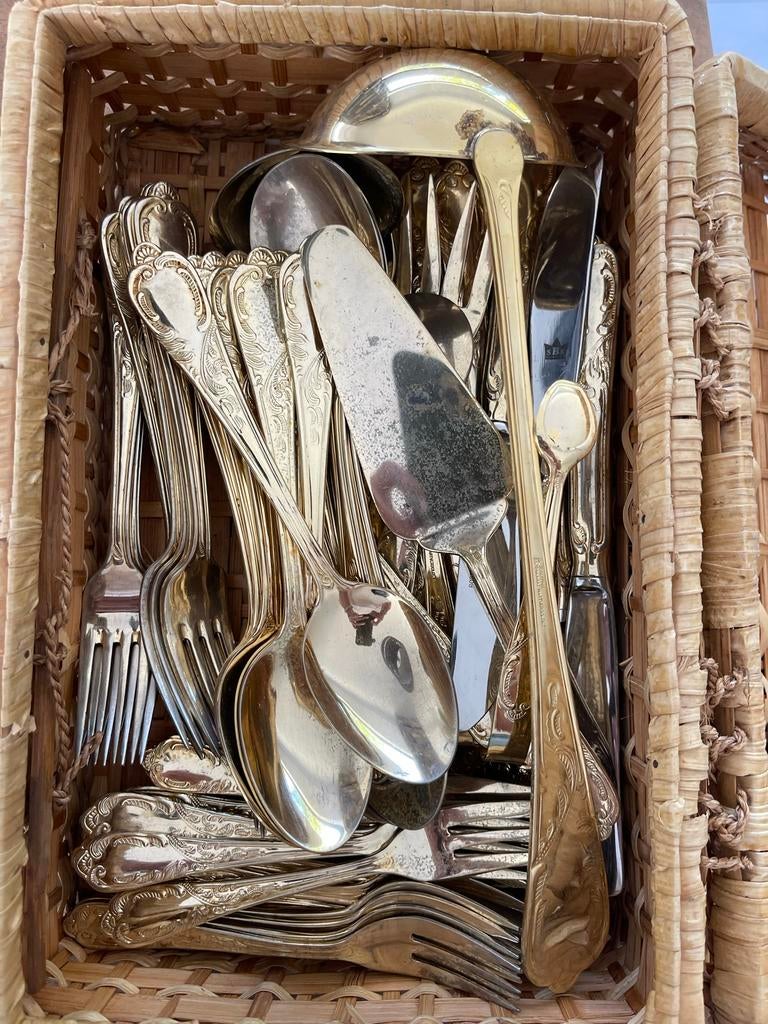 8-delig Brocante Roestvrijstalen 23/24 Krt Verguld Bestek, Ophalen