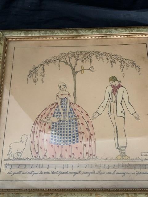 art deco pochoir in lijst, Ophalen of Verzenden