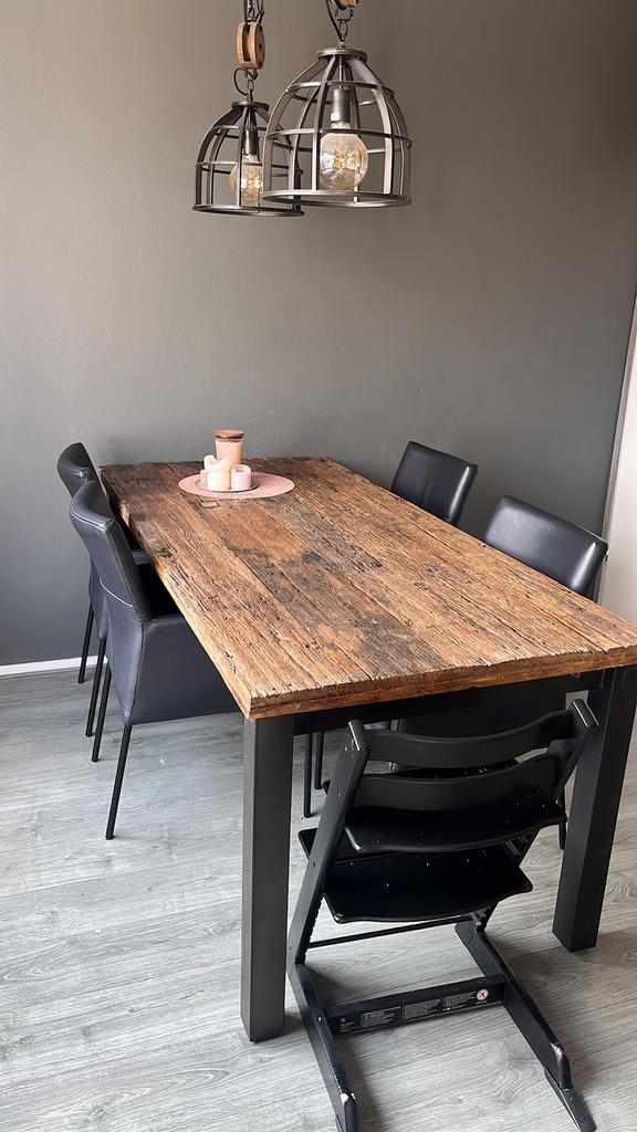 Ruw houten eet/kantoor tafel, Ophalen, 200 cm of meer, 50 tot 100 cm, Zo goed als nieuw