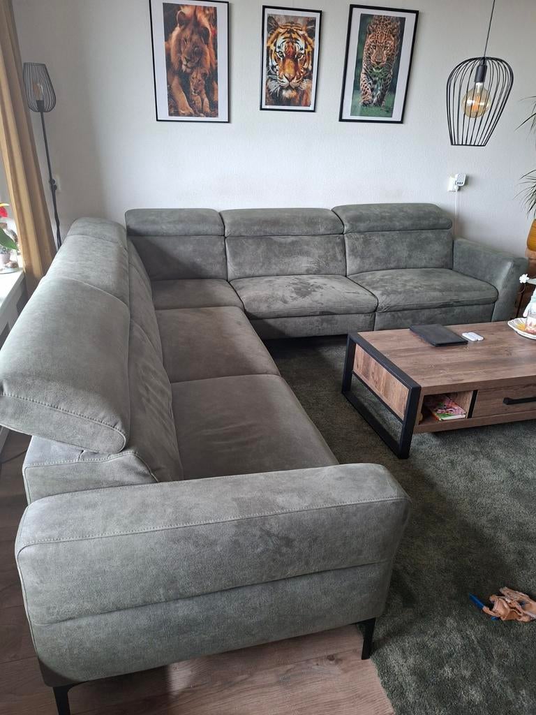 Hoekbankstel 2 jaar oud groen 2.90/ 2.90 bon aanwezig., Huis en Inrichting, Banken | Complete zithoeken, Ophalen, Zo goed als nieuw