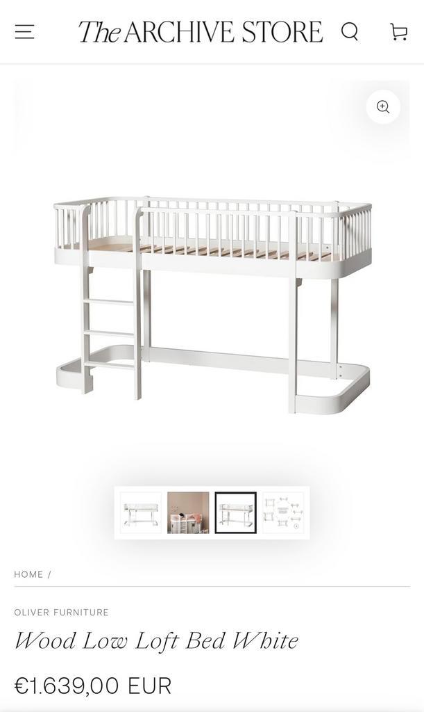 Oliver furniture Wood low loft bed - hoogslaper incl matras, Kinderen en Baby's, Kinderkamer | Bedden, Zo goed als nieuw, 180 cm of meer