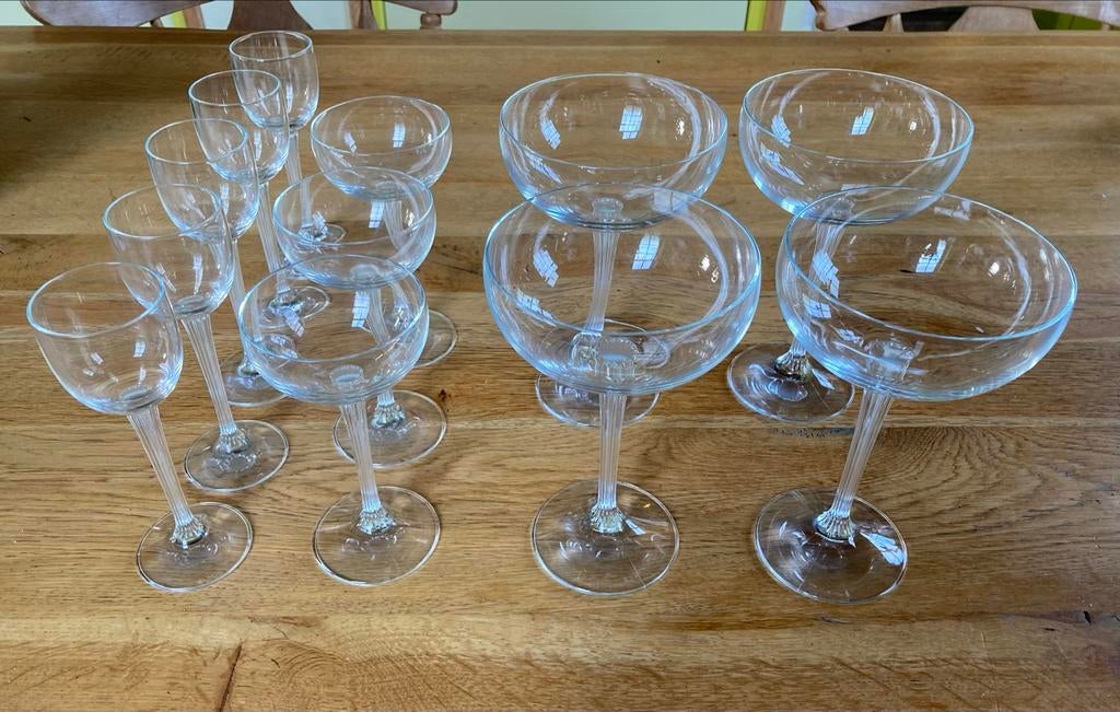 Vintage kristallen glazen set - 12 stuks, Antiek en Kunst, Ophalen
