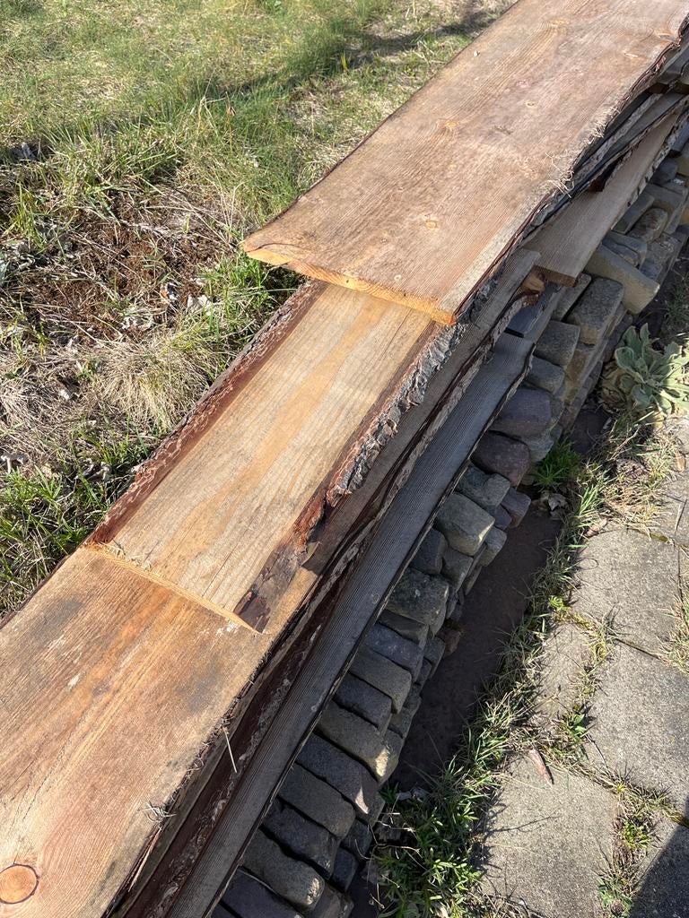 Houten planken met schors, Doe-het-zelf en Verbouw, Hout en Planken, Ophalen, Gebruikt, 25 tot 50 mm, Plank