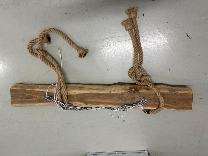 Houten Balk Lamp - Uniek Design, Huis en Inrichting, Lampen | Hanglampen, Gebruikt, Minder dan 50 cm, Hout, Ophalen