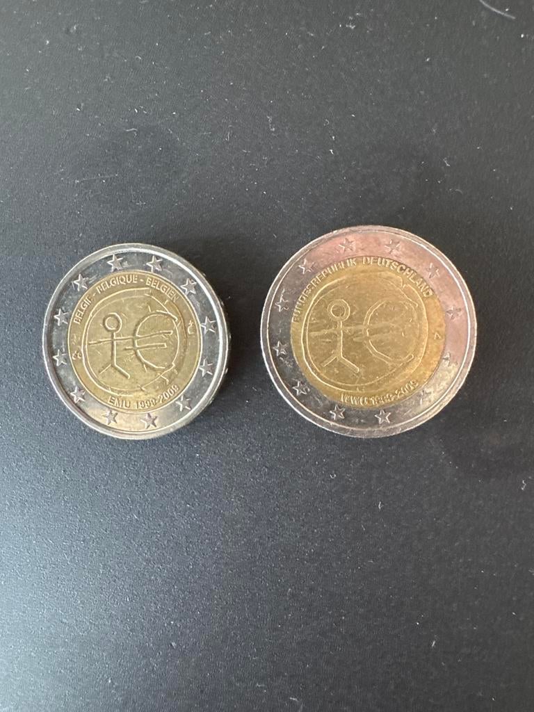 2 Euro Herdenkingsmunt EMU 1999-2009 België en Duitsland, Postzegels en Munten, Ophalen of Verzenden, Overige landen, 2 euro, Setje