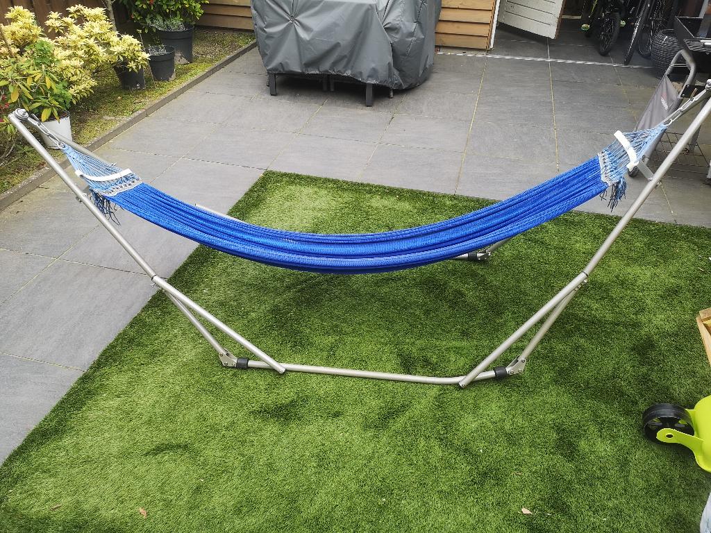 Hangmat Opvouwbaar Staal, Tuin en Terras, Hangmatten, Gebruikt, Eenpersoons, Met standaard, Inklapbaar, Opvouwbaar, Binnen, Buiten