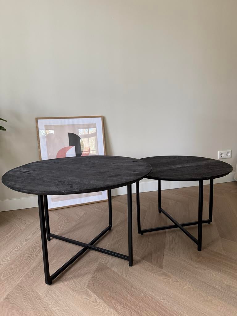 Twee ronde salontafels, 70 en 60 cm, Ophalen, Gebruikt, Rond, 50 tot 100 cm