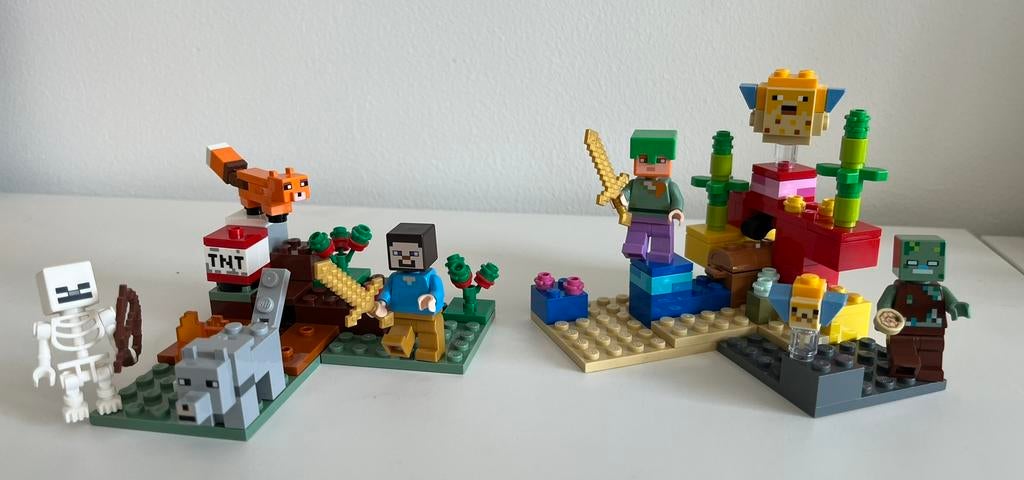 Lego Minecraft 21164 Het Koraalrif & 21162 Taiga Avontuur, Ophalen of Verzenden, Zo goed als nieuw, Complete set, Lego