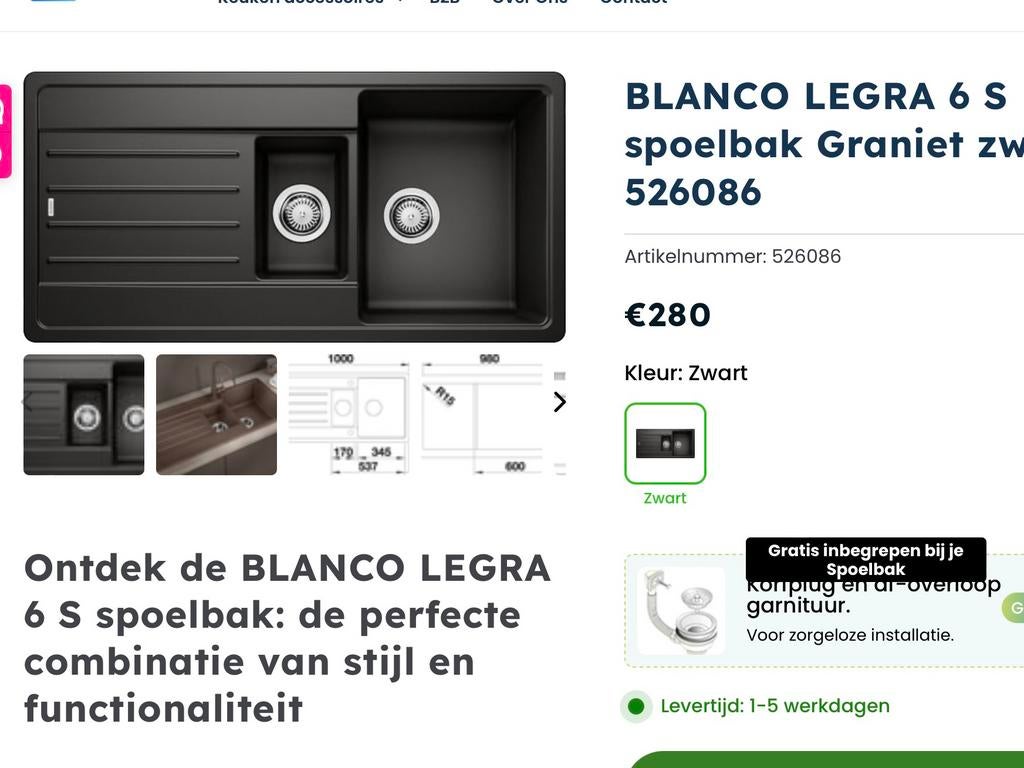 Te koop Nieuwe granieten dubbele spoelbak zwart, Huis en Inrichting, Keuken | Keukenelementen, Ophalen, Minder dan 50 cm, Zwart