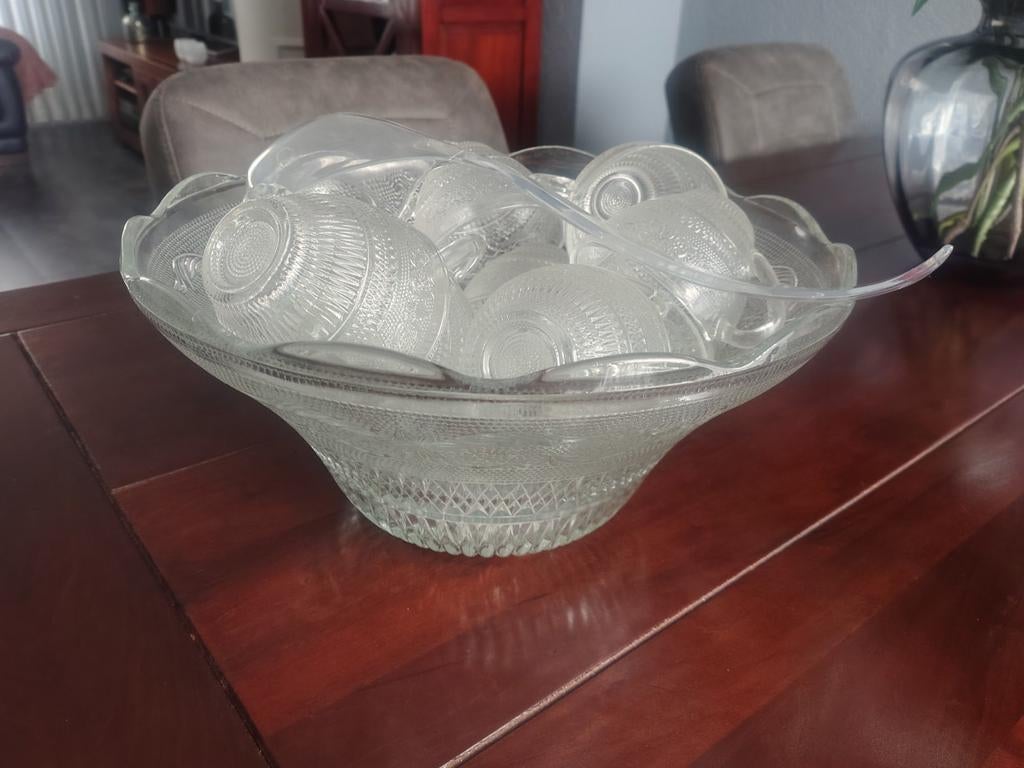 Glazen punch bowl set, Ophalen, Overige stijlen, Glas, Schaal of Schalen