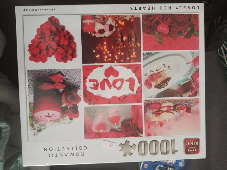 King Puzzel 1000 stukjes - Lovely Red Hearts, Hobby en Vrije tijd, Denksport en Puzzels, Nieuw, Legpuzzel, 500 t/m 1500 stukjes