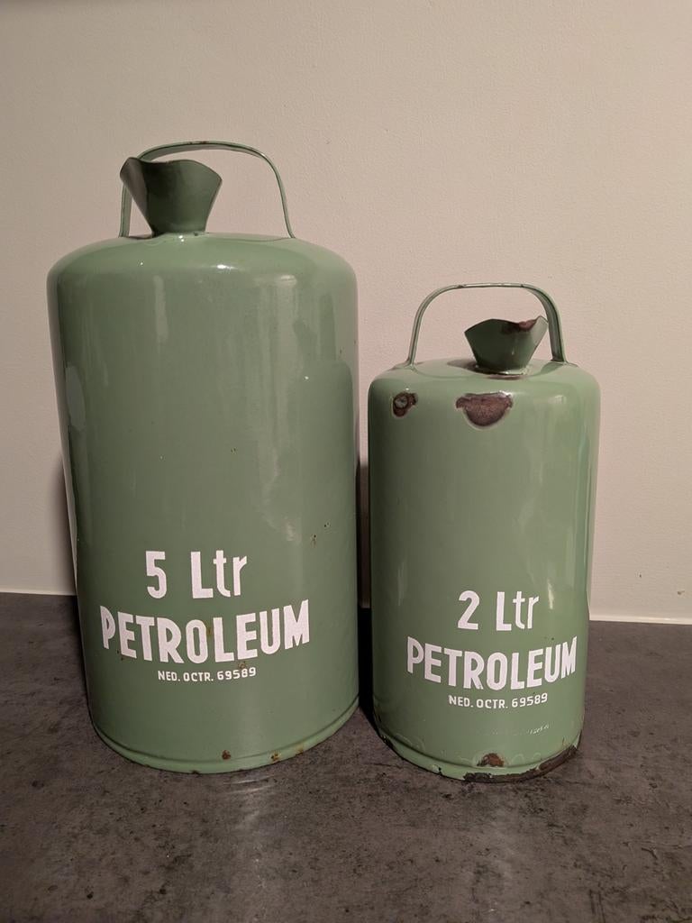 Resedagroene Petroleum Kannen 5 en 2 liter, Antiek en Kunst, Ophalen of Verzenden