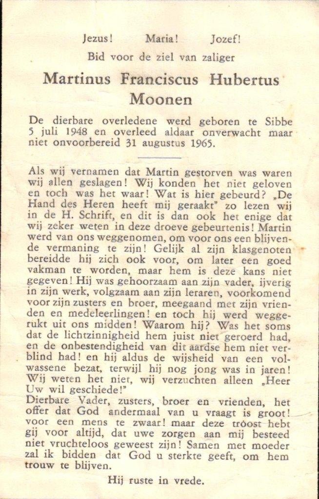 Moonen Martinus Franciscus Hubertus 1948-1965 Sibbe, Ophalen of Verzenden