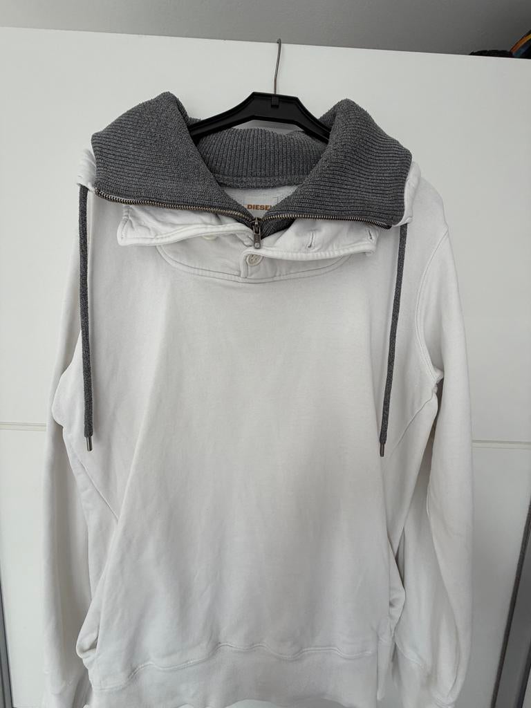 Diesel Hoodie Wit met Grijze Kraag - Maat M, Ophalen of Verzenden, Zo goed als nieuw, Maat 48/50 (M), Wit
