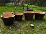 5 geglazuurde bloempotten groen/bruin, Ophalen, Steen, Minder dan 60 cm, Rond