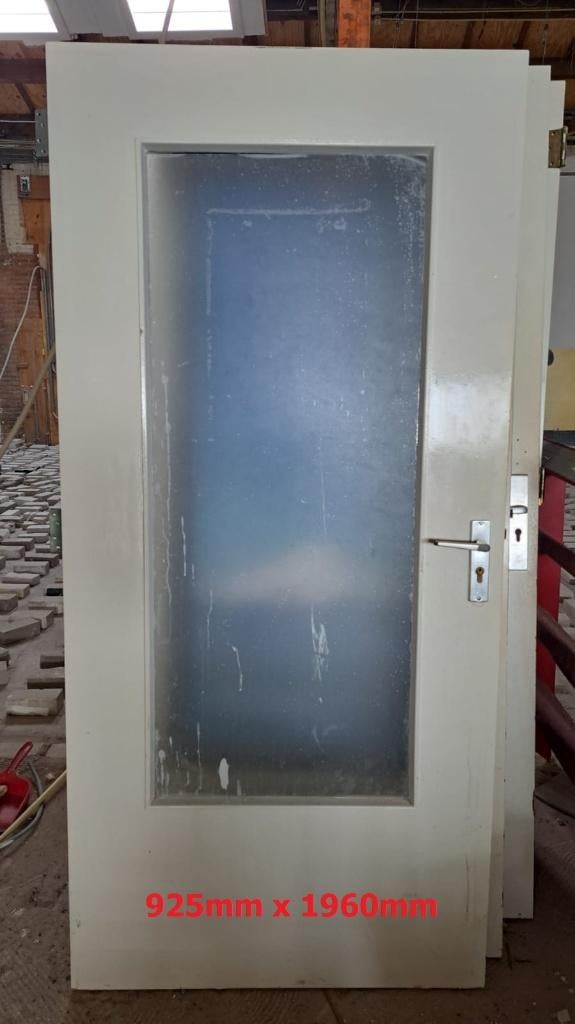 Hardhouten buitendeur / loopdeur met glas en deurdranger., Gebruikt, 80 tot 100 cm, Binnendeur, Ophalen of Verzenden