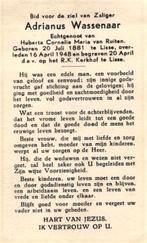 Wassenaar Adrianus 1881-1948 Lisse, Ophalen of Verzenden