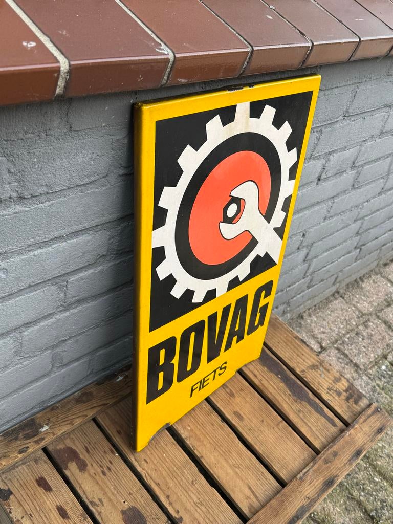 Vintage BOVAG Fiets Reclamebord - Emaille Look, Reclamebord, Gebruikt, ., Ophalen of Verzenden