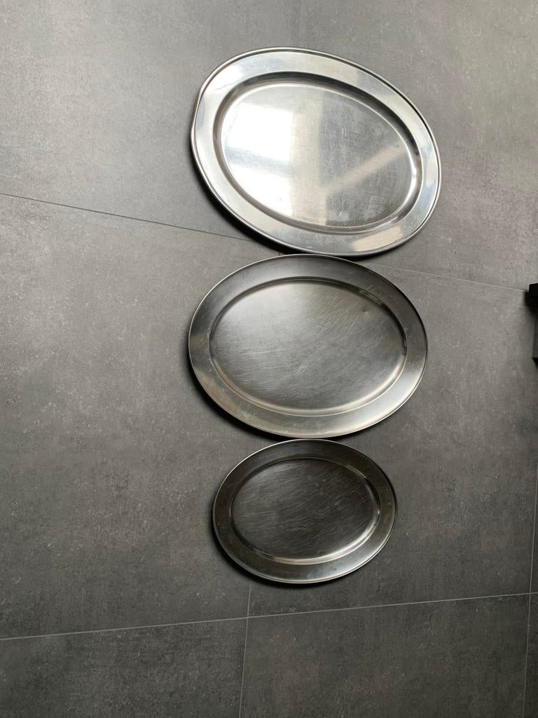 Set van 3 ovale RVS schalen - serveerschalen, Overige materialen, Gebruikt, Schaal, Ophalen of Verzenden