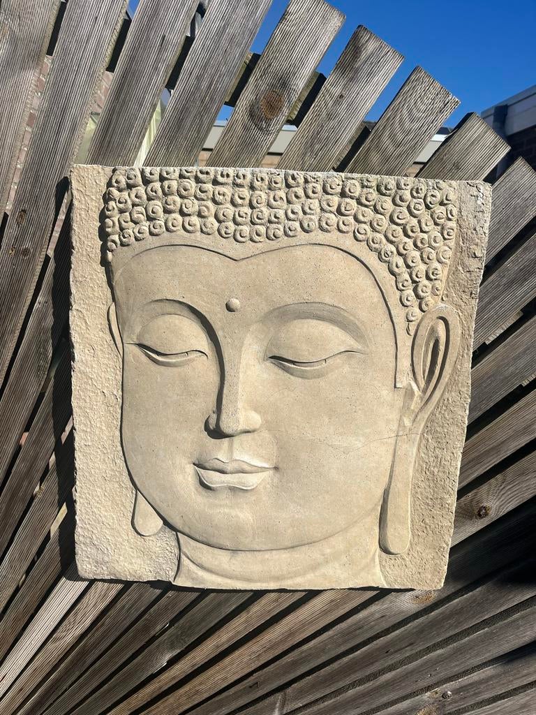 Boeddha Hoofd Wanddecoratie Steen, Tuin en Terras, Tuinbeelden, Ophalen, Zo goed als nieuw, Steen, Boeddhabeeld