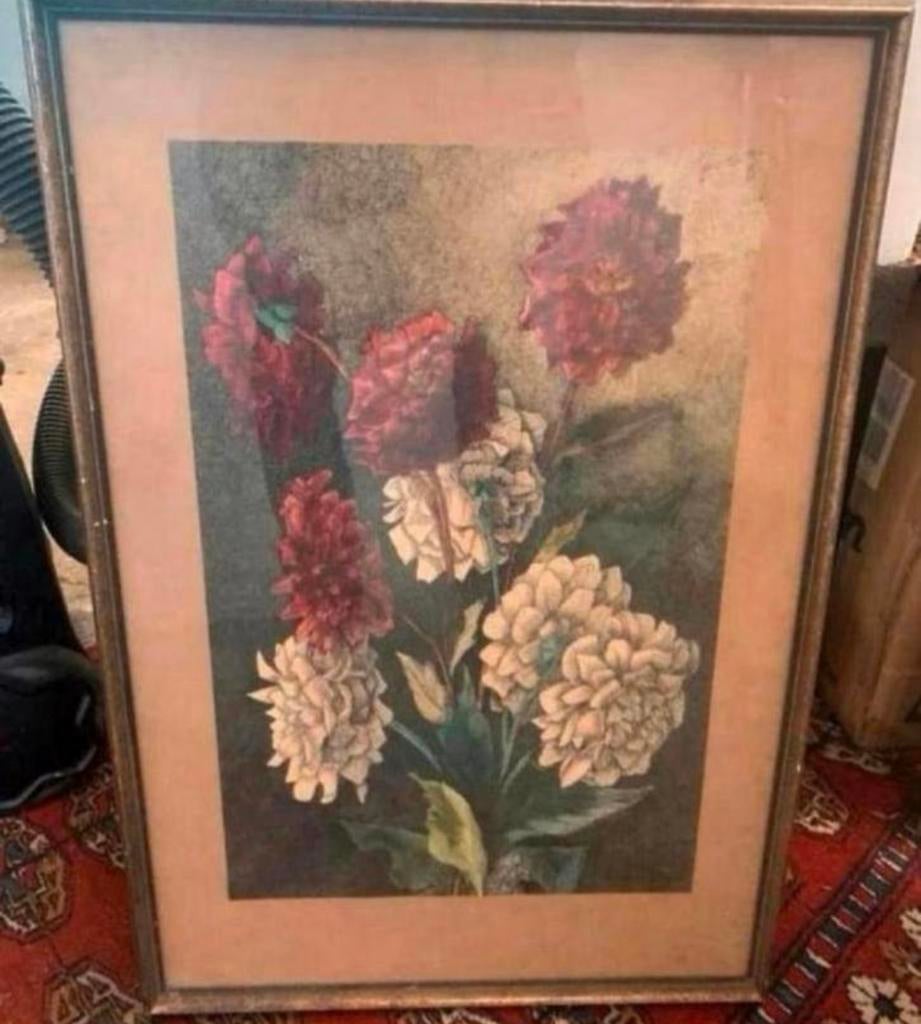 Schilderij aquarel schilder ? leuke voorstelling bloemen, Ophalen of Verzenden