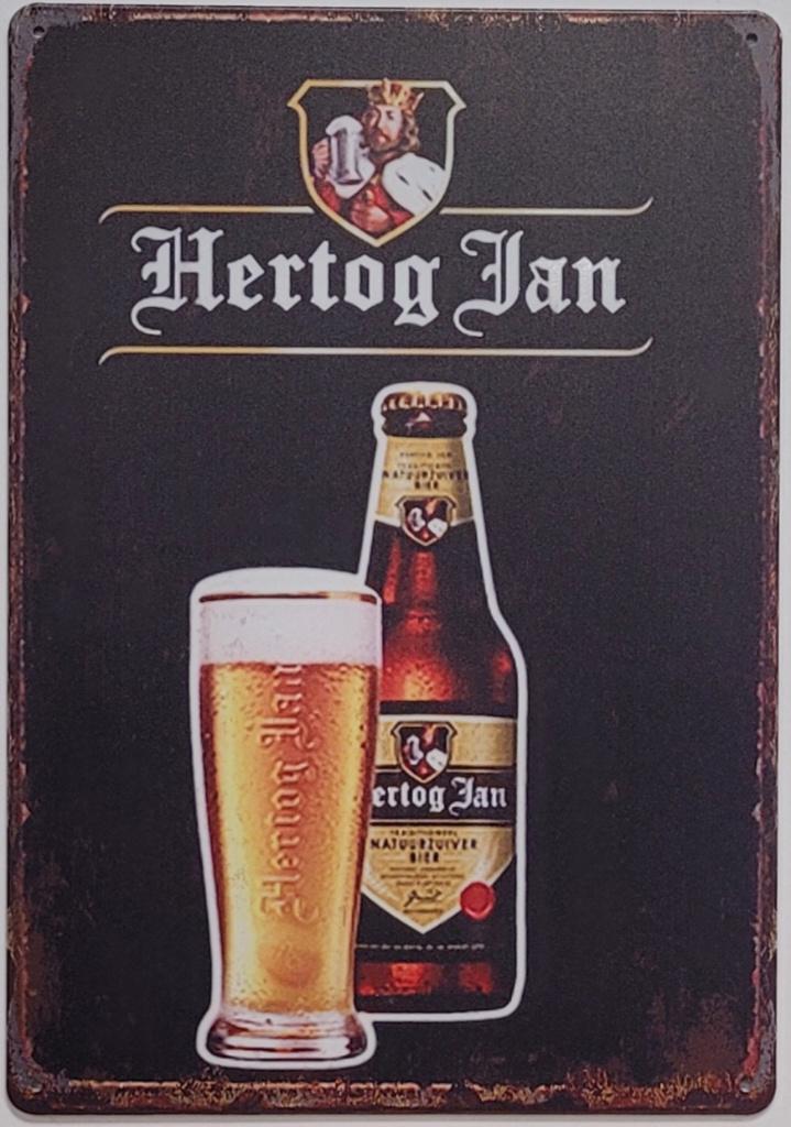 Hertog Jan fles en glas reclamebord van metaal wandbord deco