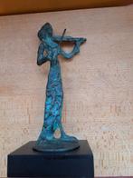 Bronzen beeldje vioolspelende vrouw sokkel hoog 23cm viool, Ophalen of Verzenden