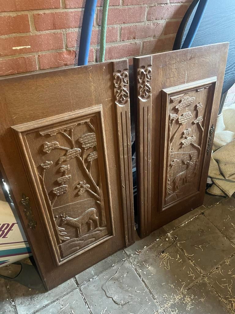 Antieke houten deuren met houtsnijwerk, Gebruikt, 80 tot 100 cm, Binnendeur, Ophalen of Verzenden