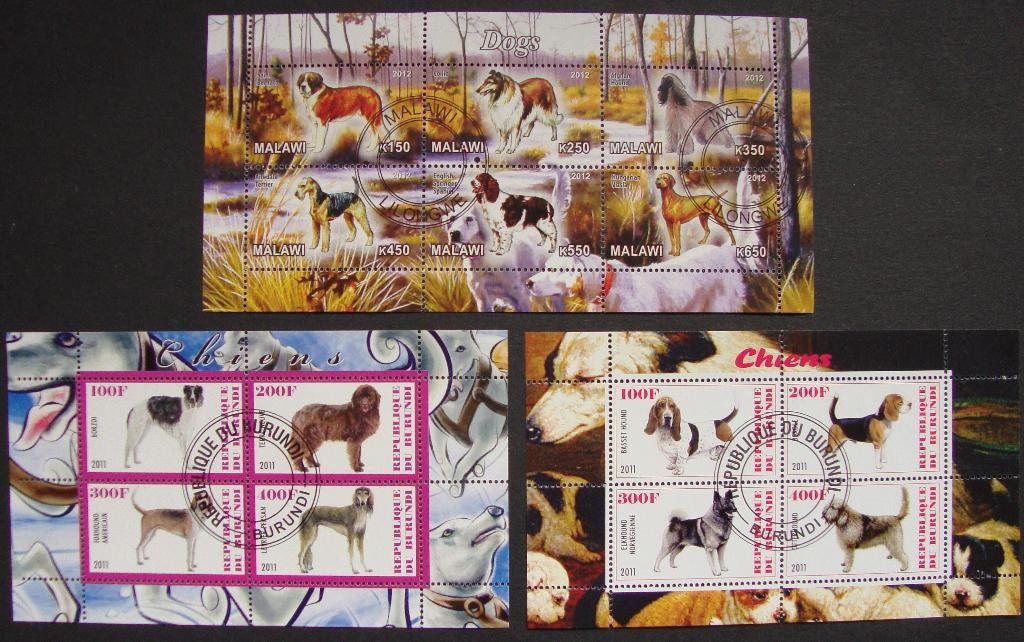 - 813 - 3 Blokken met 14 Honden., Verzenden, Gestempeld, Dier of Natuur